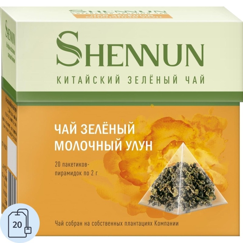 Чай Shennun Молочный Улун зеленый 20 пирамидок по 2 г 3шт/уп