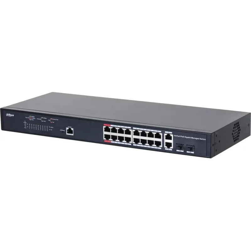 Коммутатор DAHUA DH-PFS4218-16GT-130 16-порт гб управ,PoE,16RJ45,SFP,uplink