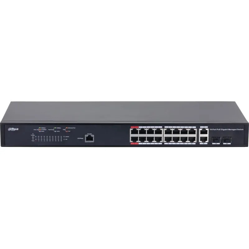 Коммутатор DAHUA DH-PFS4218-16GT-130 16-порт гб управ,PoE,16RJ45,SFP,uplink