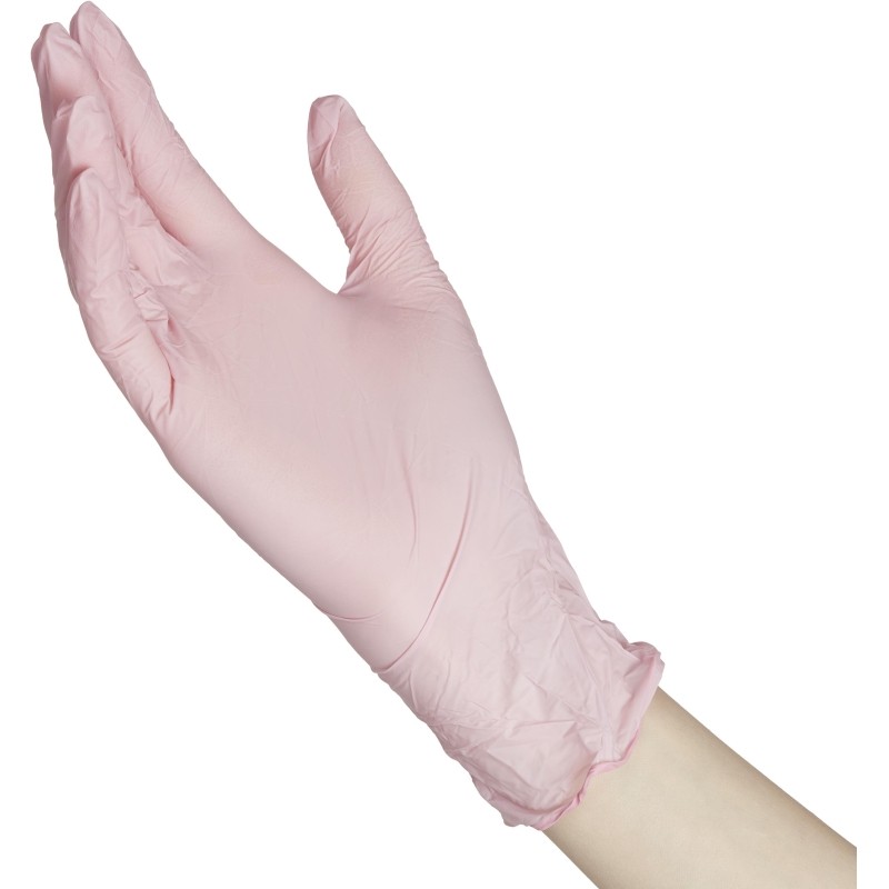 Перчатки нитрил, н/c, н/о, текстур, Benovy (M) 50п/уп, розовый