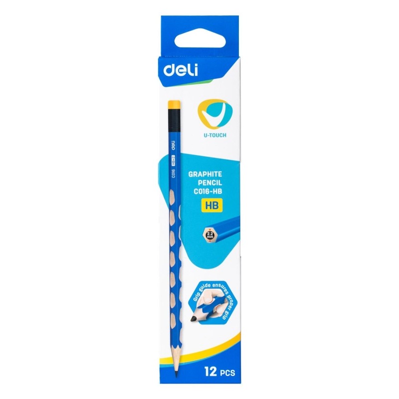 Карандаш чернографитный Deli U-Touch HB 6-гр,с ласт,с углубл,синий EC016-HB