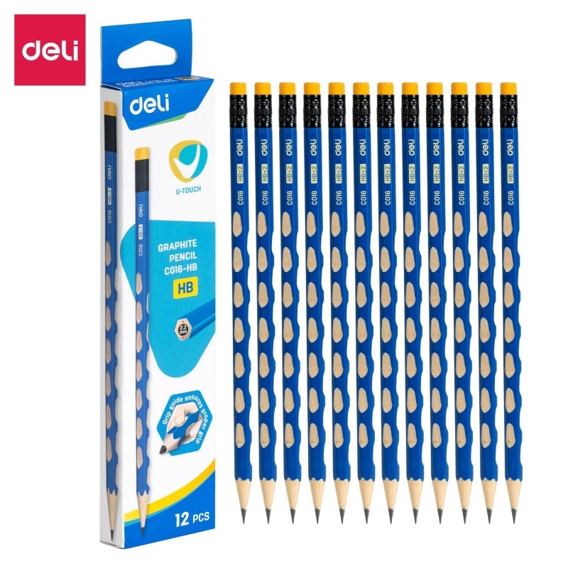 Карандаш чернографитный Deli U-Touch HB 6-гр,с ласт,с углубл,синий EC016-HB