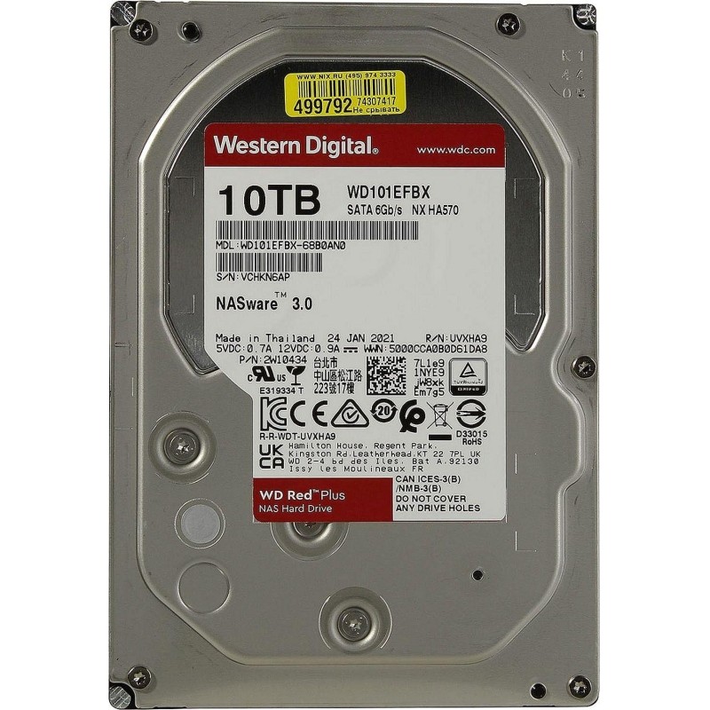 Жесткий диск Western Digital Red Plus 10TB, SATA, 7200rpm, 256MB(WD101EFBX)