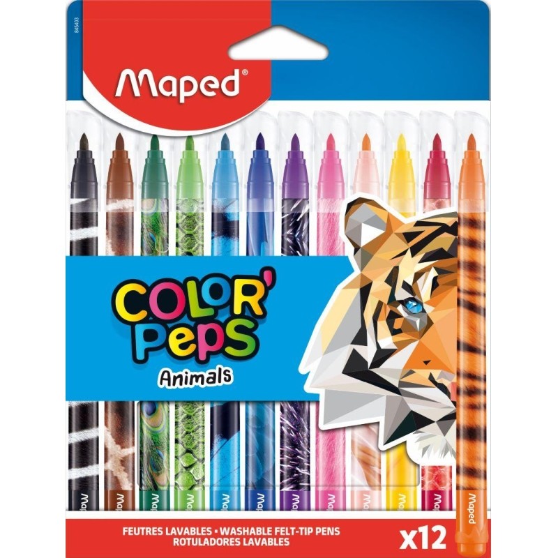 Фломастеры Maped COLOR&#039;PEPS ANIMALS смываемые,12цв/наб,845403