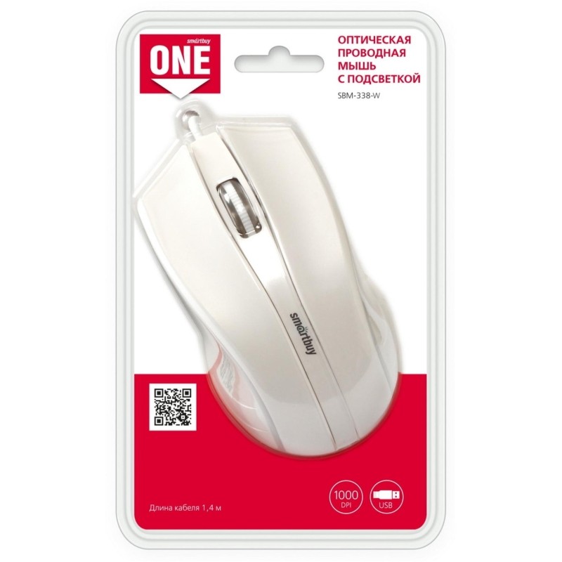 Мышь компьютерная Smartbuy ONE 338 проводная RGB белая (SBM-338-W)/40