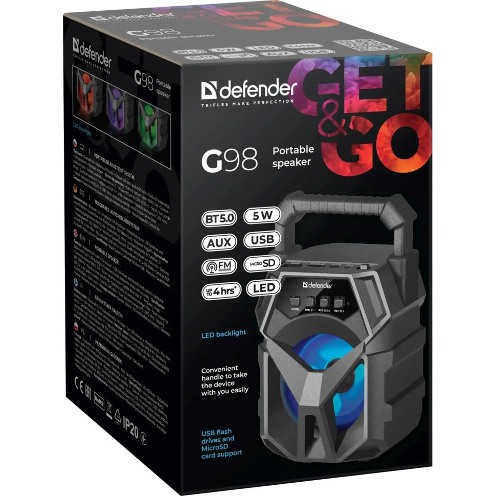 Акустическая система Defender G98 5Вт, Light/BT/FM/TF/USB/AUX