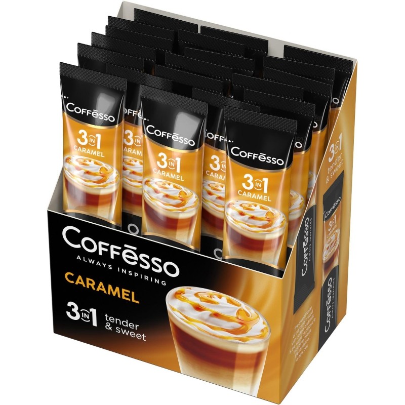 Кофе порционный растворимый Coffesso Caramel 3в1 20 пакетиков по 15 г