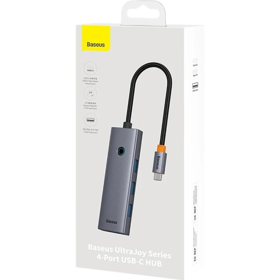 Разветвитель USB Baseus UltraJoy 4-Port Sp.Grey USB-C-3.0+C B0005280B811-08