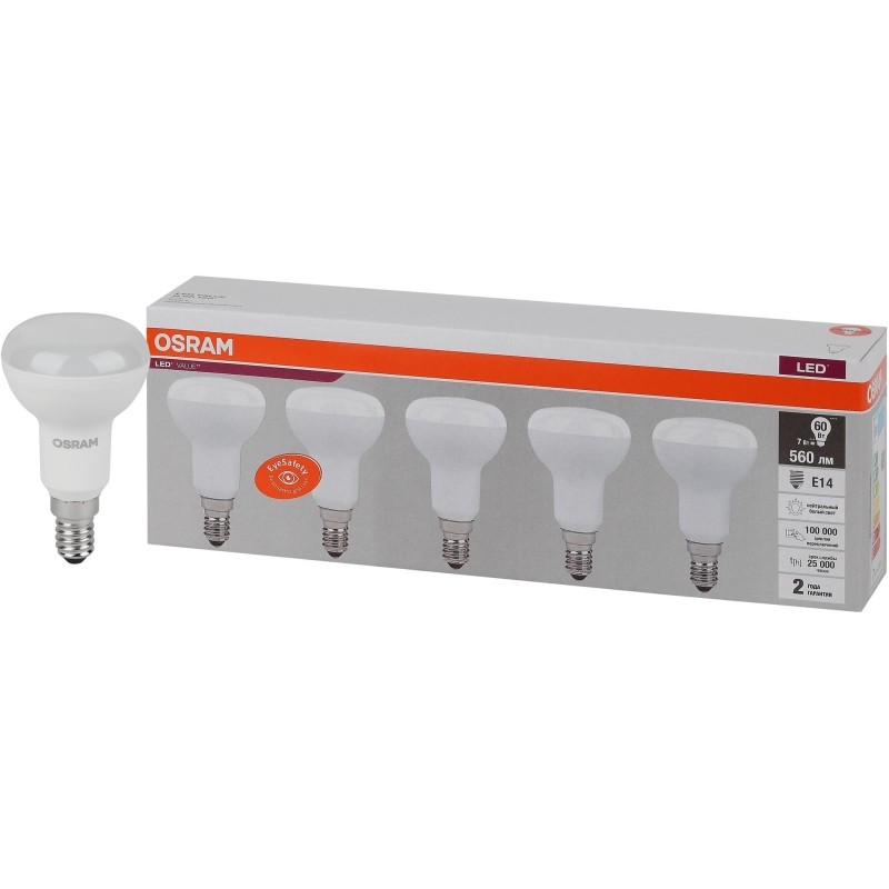 Лампа светодиодная OSRAM LVR60 7SW/840 230V E14 (5 шт/уп)(583962)