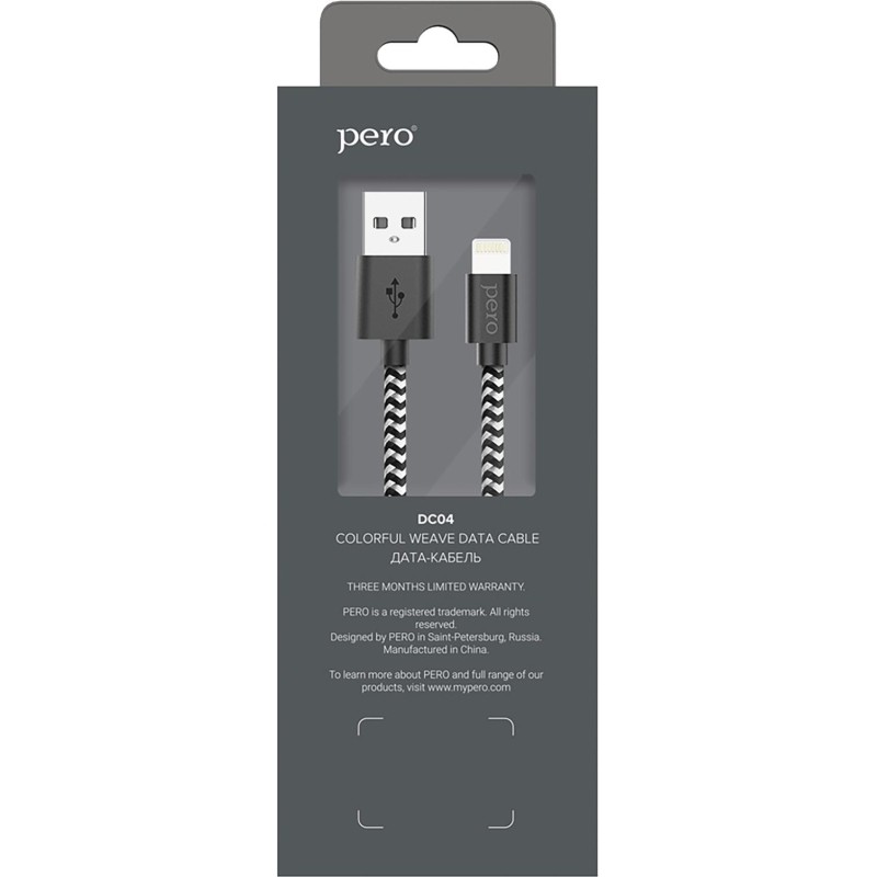Кабель USB PERO DC-04 8-pin Lightning, 2.4А, 2м, Silver-black