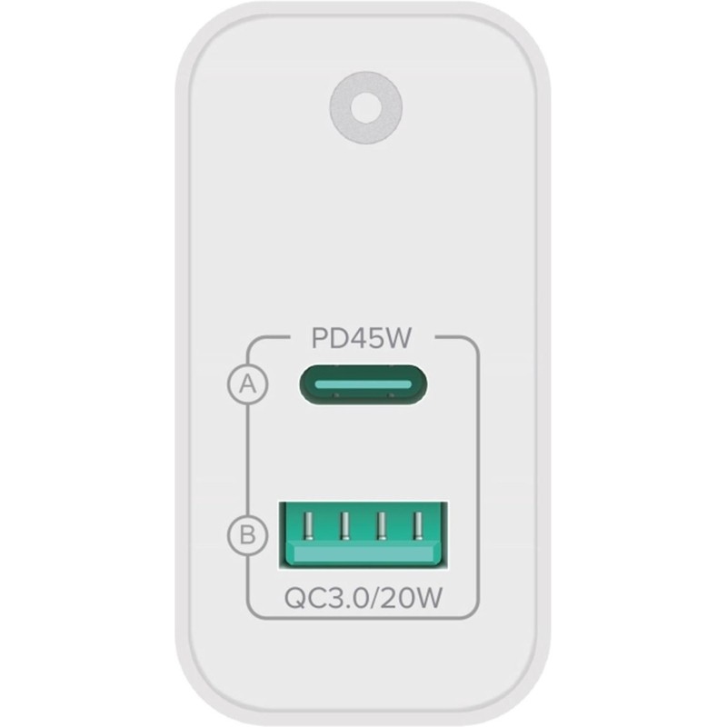 Зарядное устройство сетевое PERO TC15 USB-A QC3.0 + USB-C PD, 65W белый