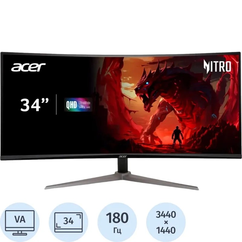 Монитор Acer Nitro (UM.CE0CD.301)34/UWQHD/VA/180Hz/250cd/1ms/HDMI/DP