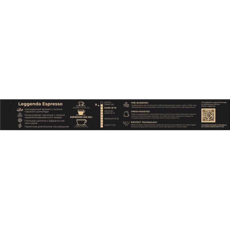 Кофе в капсулах Poetti Leggenda Espresso(Nespresso Original), 5,3грx10шт/уп