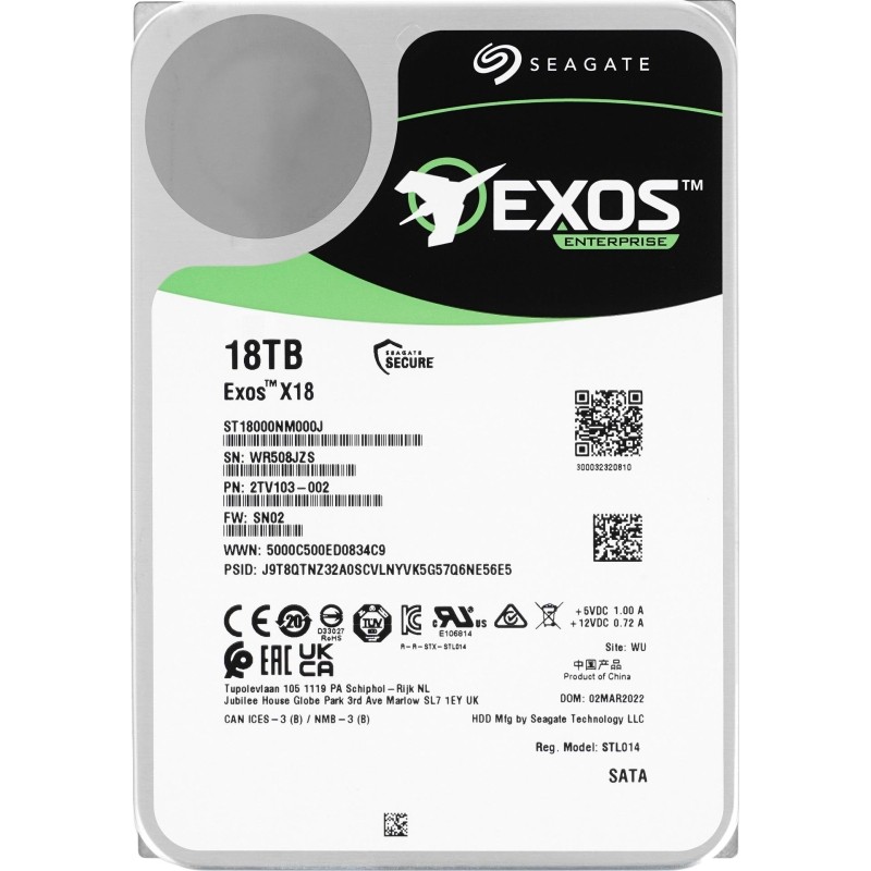 Жесткий диск Seagate Exos X18 3.5 SATA 18Tb/7200/256Mb(ST18000NM000J)512e