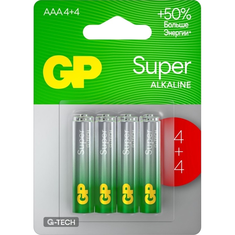Батарейка GP Super LR03/AAA 1,5V/24A алк.24AA214/4-2CRSBC8 (4+4) 8 шт/уп