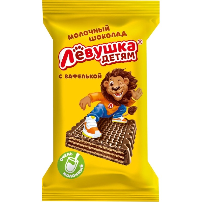 Шоколад Левушка детям молочный с вафлями флоупак 27,5 30шт/уп