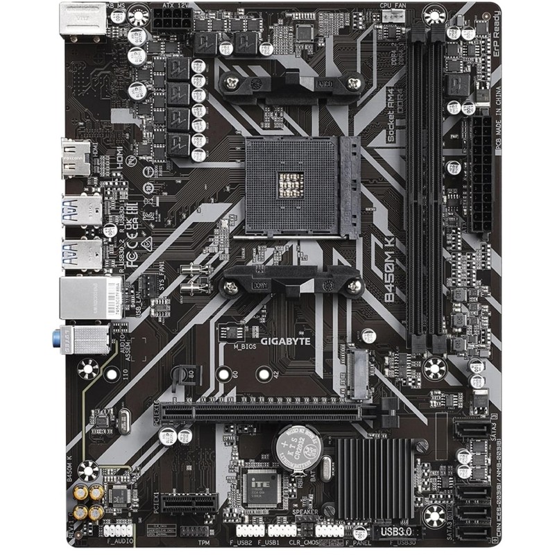 Материнская плата Gigabyte B450M K, Socket AM4, AMD B450, 2xDDR4-2933 mATX