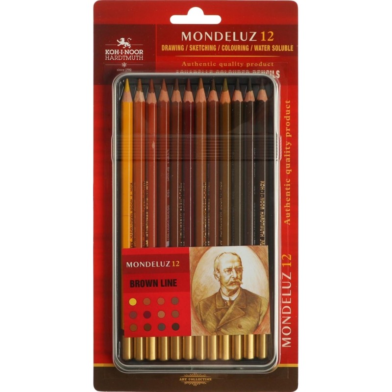 Карандаши акварельные MONDELUZ коричневые 12цв/наб мет.короб 3722012011BL