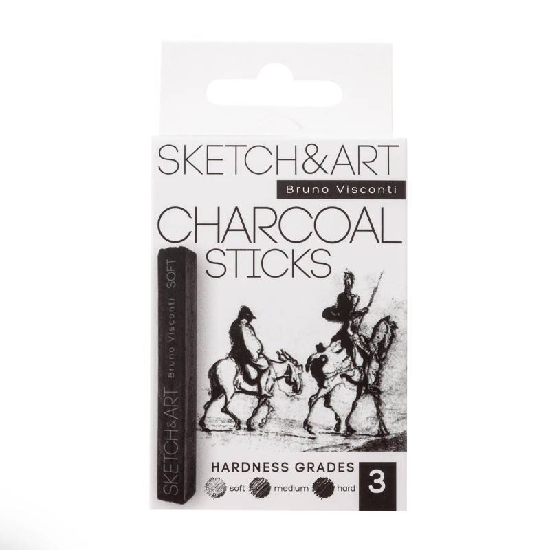 Уголь для рисования пресс SKETCH&amp;ART черн мягк,средн,твердый 3шт/наб 25-001