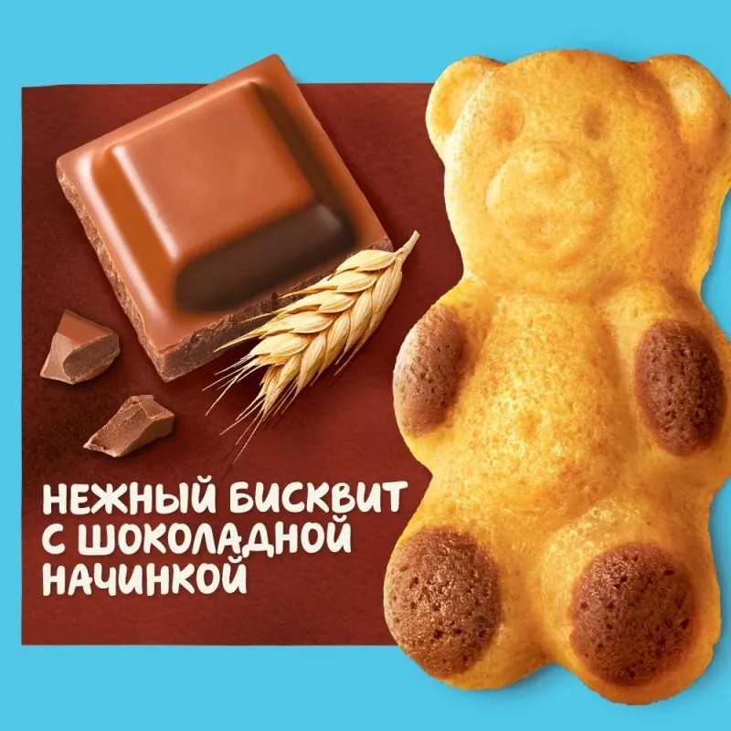 Пирожное бисквитное Медвеженок Барни с шоколадной начинкой, 24шт