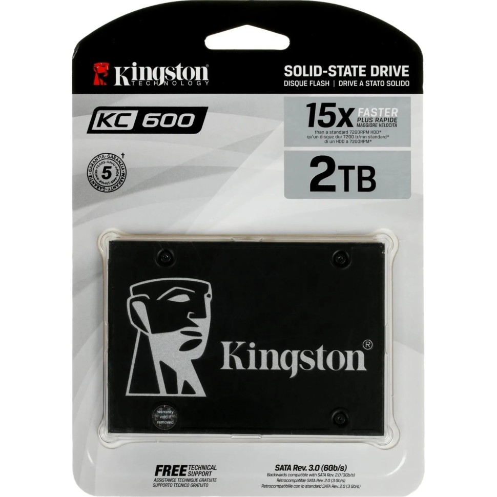 SSD накопитель Kingston KC600, 2Tb, 2.5 SATA (SKC600/2048G)