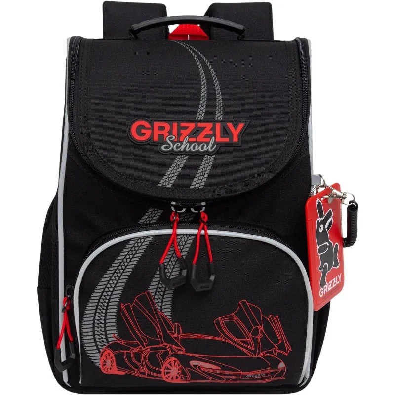 Ранец школьный GRIZZLY,1 отд RAm-485-8/1,Черный, Красный,для мальчика