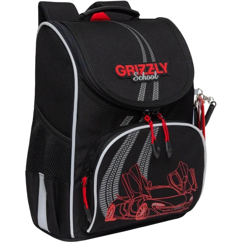 Ранец школьный GRIZZLY,1 отд RAm-485-8/1,Черный, Красный,для мальчика
