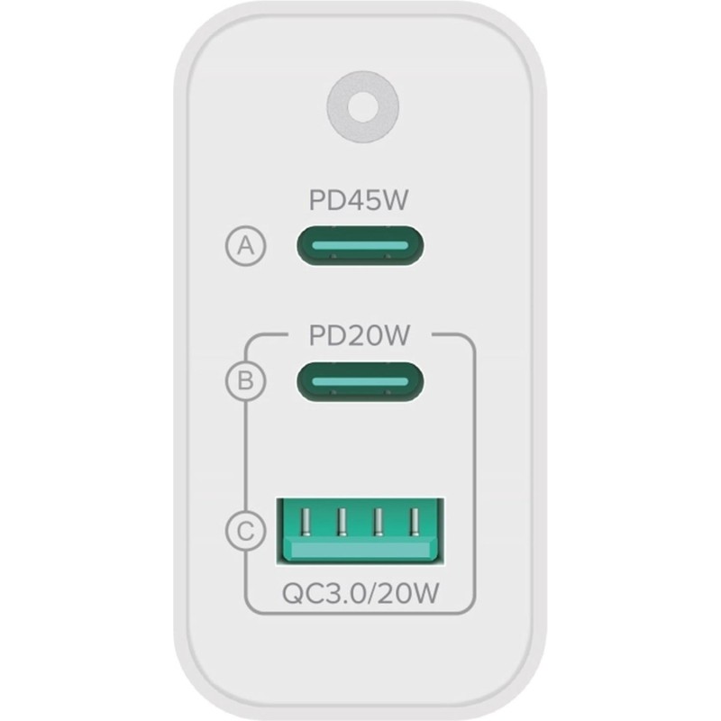 Зарядное устройство сетевое PERO TC17 USB-A QC 3.0 + 2х USB-C PD, 65W белый
