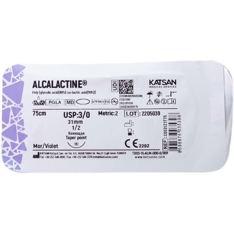 Шовный материал ALCALACTINE 3/0 31 1/2 TAPER POINT кол. 75 уп/12 шт