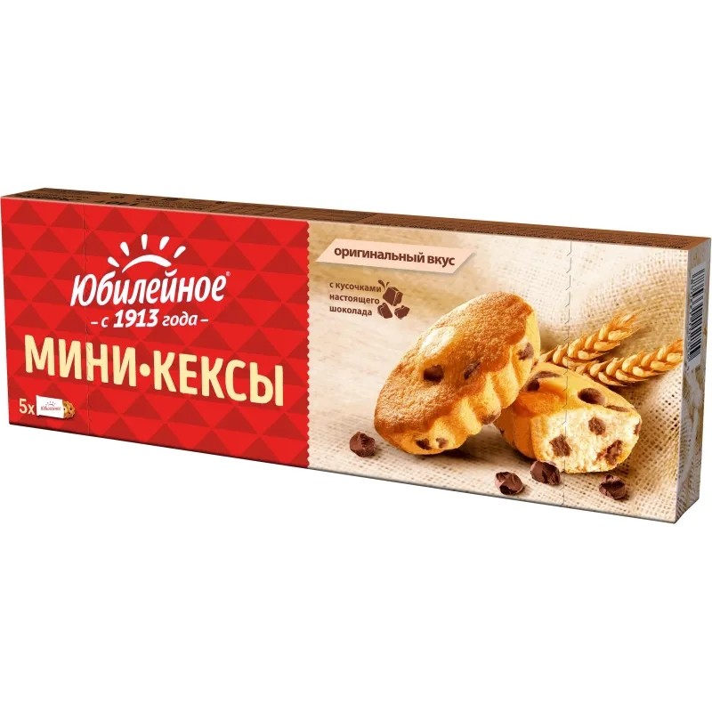 Пирожное Юбилейное мини-кексы с кусочками молочного шоколада, 140г