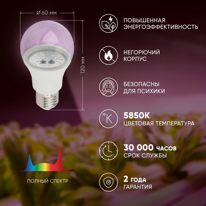 Фитолампа светодиодная ЭРА FITO-11W-Ra90-E 27 полного спектра