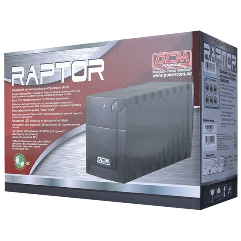 ИБП Powercom Raptor RPT-800AP EURO, лин-инт., 800ВА/480Вт, 3 EURO, USB