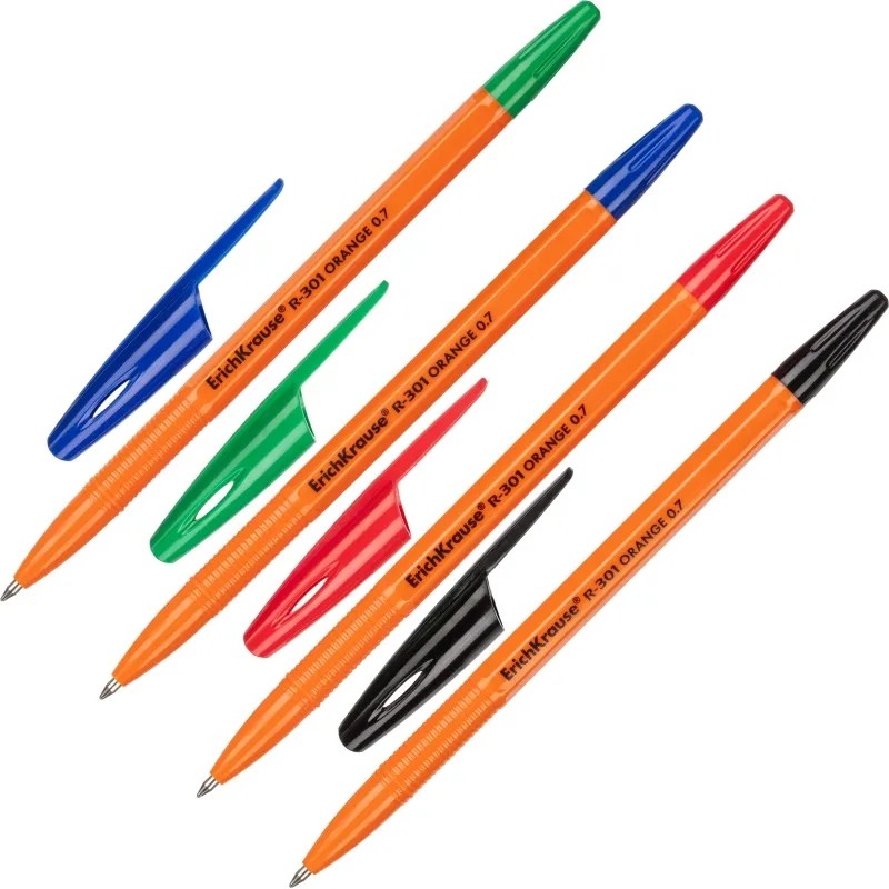 Набор шариковых ручек Erich Krause R-301 Orange Stick 0,7,масл, 4цв 4шт