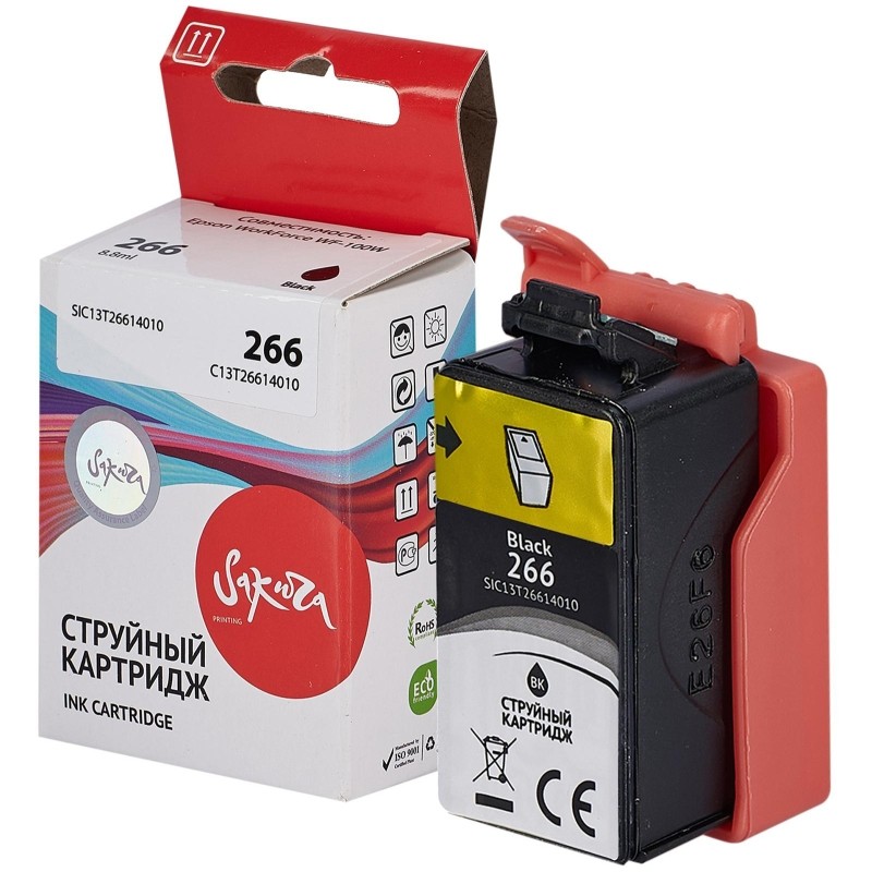 Картридж струйный Sakura C13T26614010 266 BK пиг.чер.для Epson WF-100W