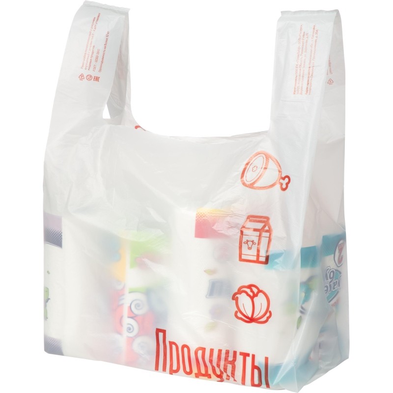 Пакет-майка ПНД 38+16х60, 23 мкм, Продукты для Вас (красный) 100 шт/уп