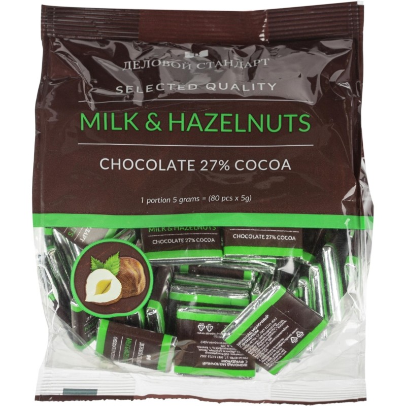 Шоколад порционный Деловой Стандарт Milk&amp;hazelnuts, 5гx80шт, 400г