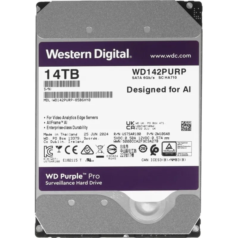 Жесткий диск WD Purple Pro HDD 3.5 SATA 14TB 7200rpm 512MB(WD142PURP)