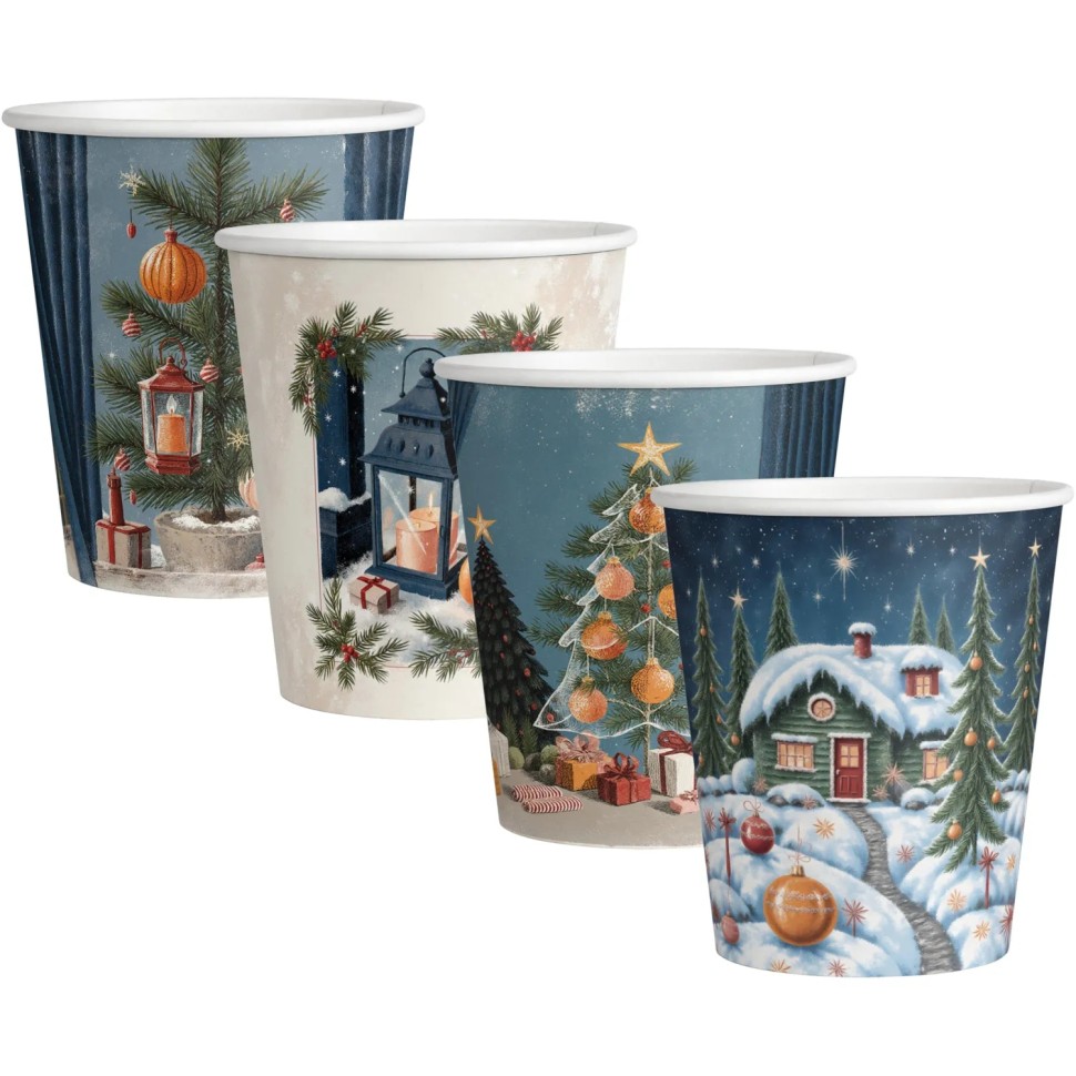 Стакан одноразовый бум 1сл 250 мл d-80мм Елочные истории 50шт/уп