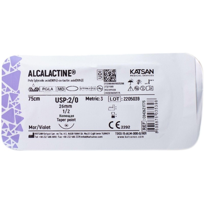 Шовный материал ALCALACTINE 2/0  26  1/2 TAPER POINT кол. 75 см уп/12 шт