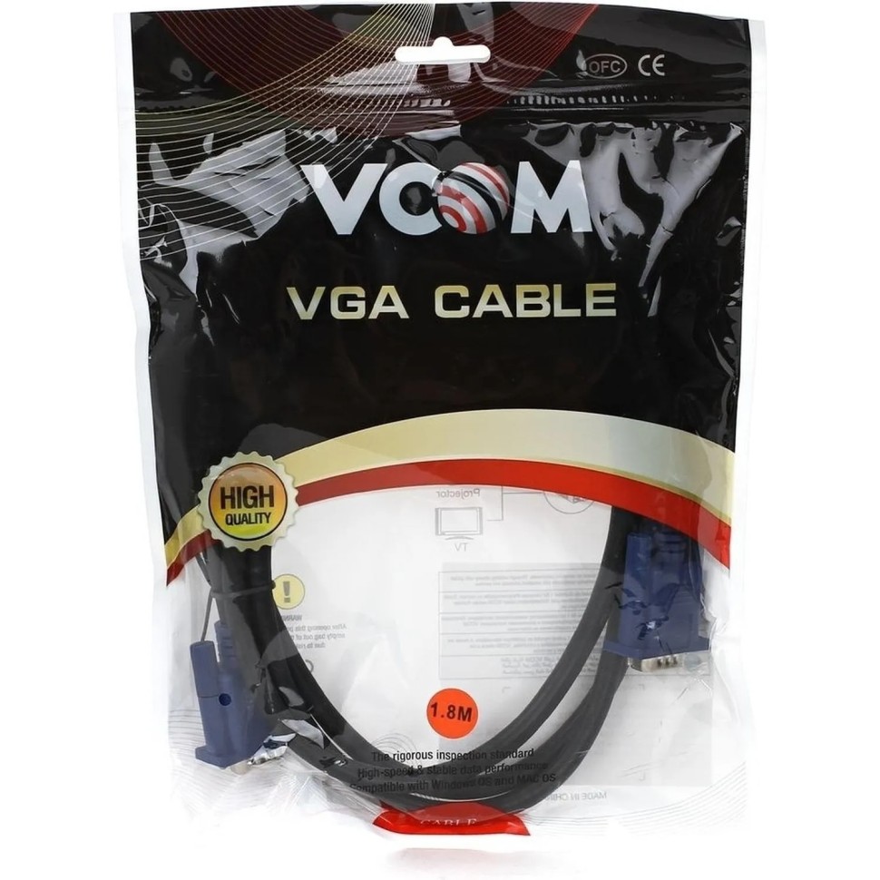 Кабель монитор-SVGA card (15M-15M) 1,8м 2 фильтра медь VCOM &lt;VVG6448-1.8M