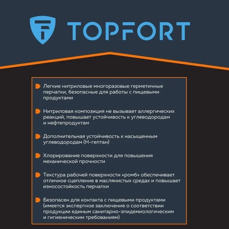 Перчатки КЩС нитриловые TopFort Профхим Нит К80 Щ50 цв.синий размер 7