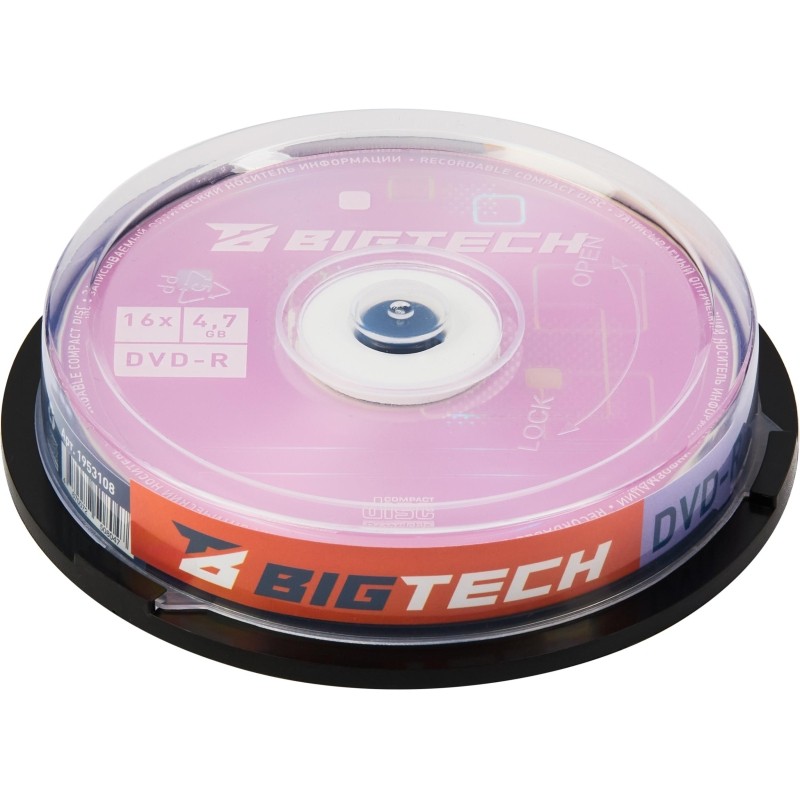 Носители информации Bigtech YDVDRB004 DVD-R 4,7 Гб/16x/10шт/уп cake box