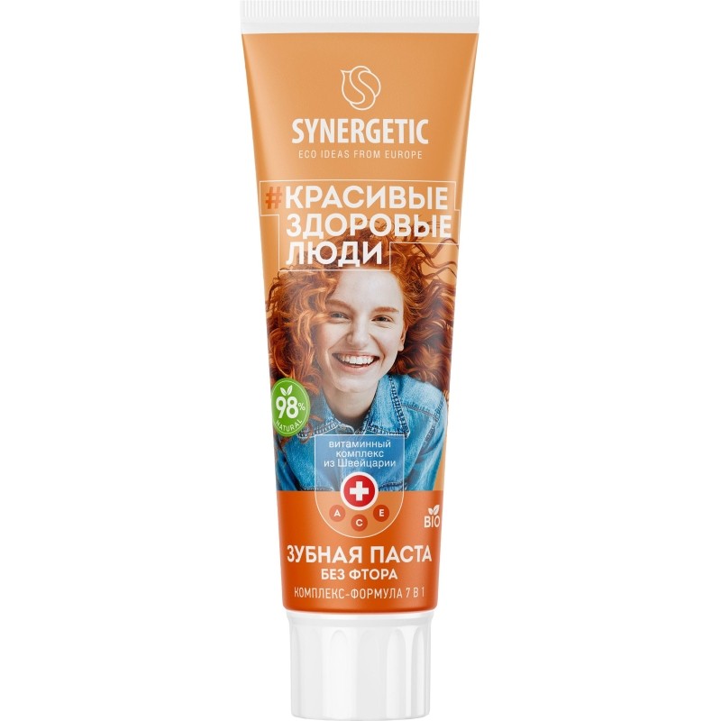 Зубная паста SYNERGETIC комплекс-формула 7в1 без фтора 100гр