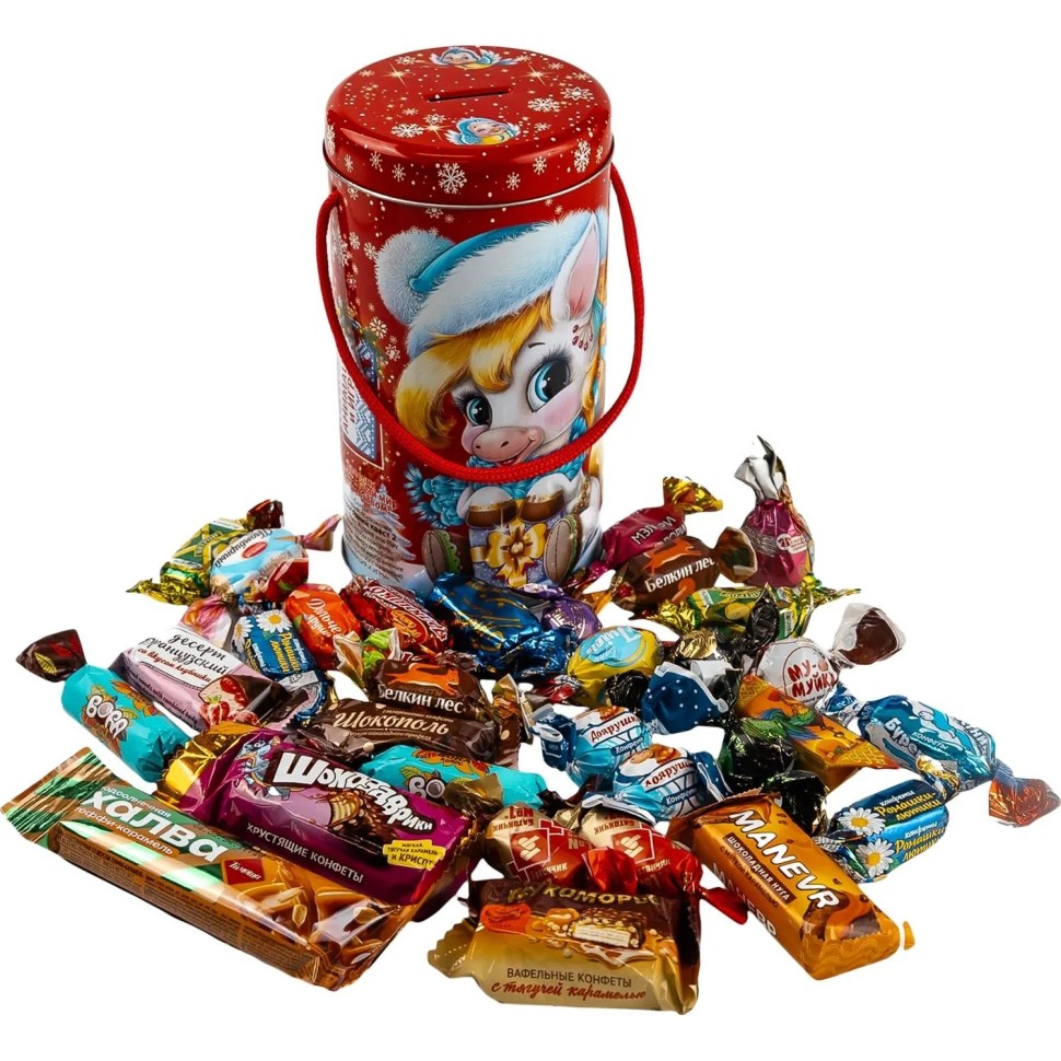 Новогодний сладкий подарок Азбука Праздника Копилка Оливия и Оливер 500 г