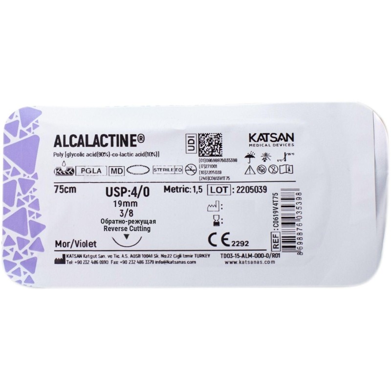 Шовный материал ALCALACTINE 4/0 19 3/8 REVERSE CUTTING обр-реж. 75 уп/12 шт
