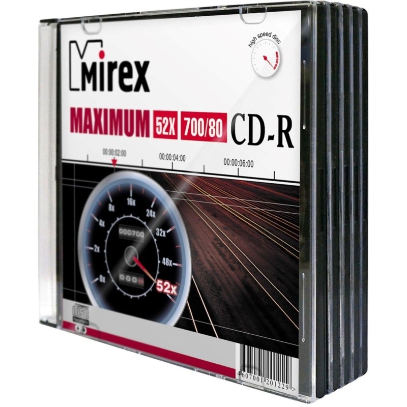 Носители информации CD-R, 52x, Mirex Maximum, Slim/5, UL120052A8F