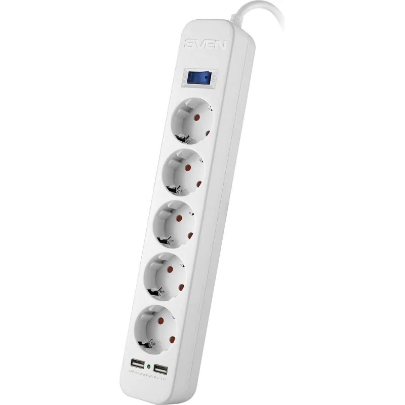 Сетевой фильтр Sven SF-05LU на 5 розеток + 2 USB 1.8 метра (SV-017392)
