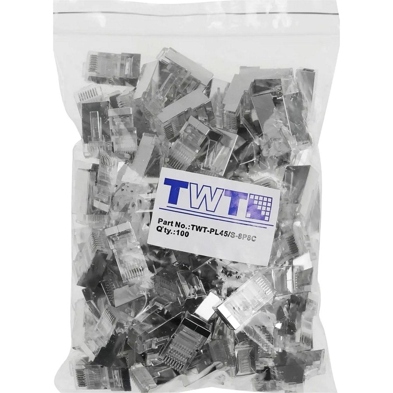 Коннектор TWT TWT-PL45/S-8P8C RJ45 STP 8P8C, универсальный, cat.5e 100шт/уп