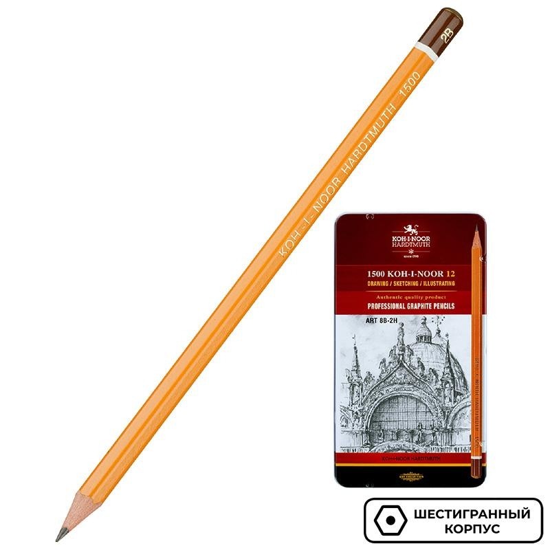 Набор карандашей черногр KOH-I-NOOR 1502/II 8B-2H 12шт./наб.,б/ласт, Чехия