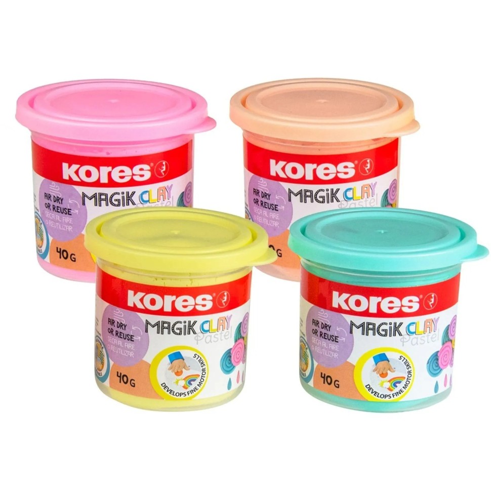 Тесто для лепки Kores MAGIK CLAY PASTEL 40г х 4 пастельн. цвета в наб 34242